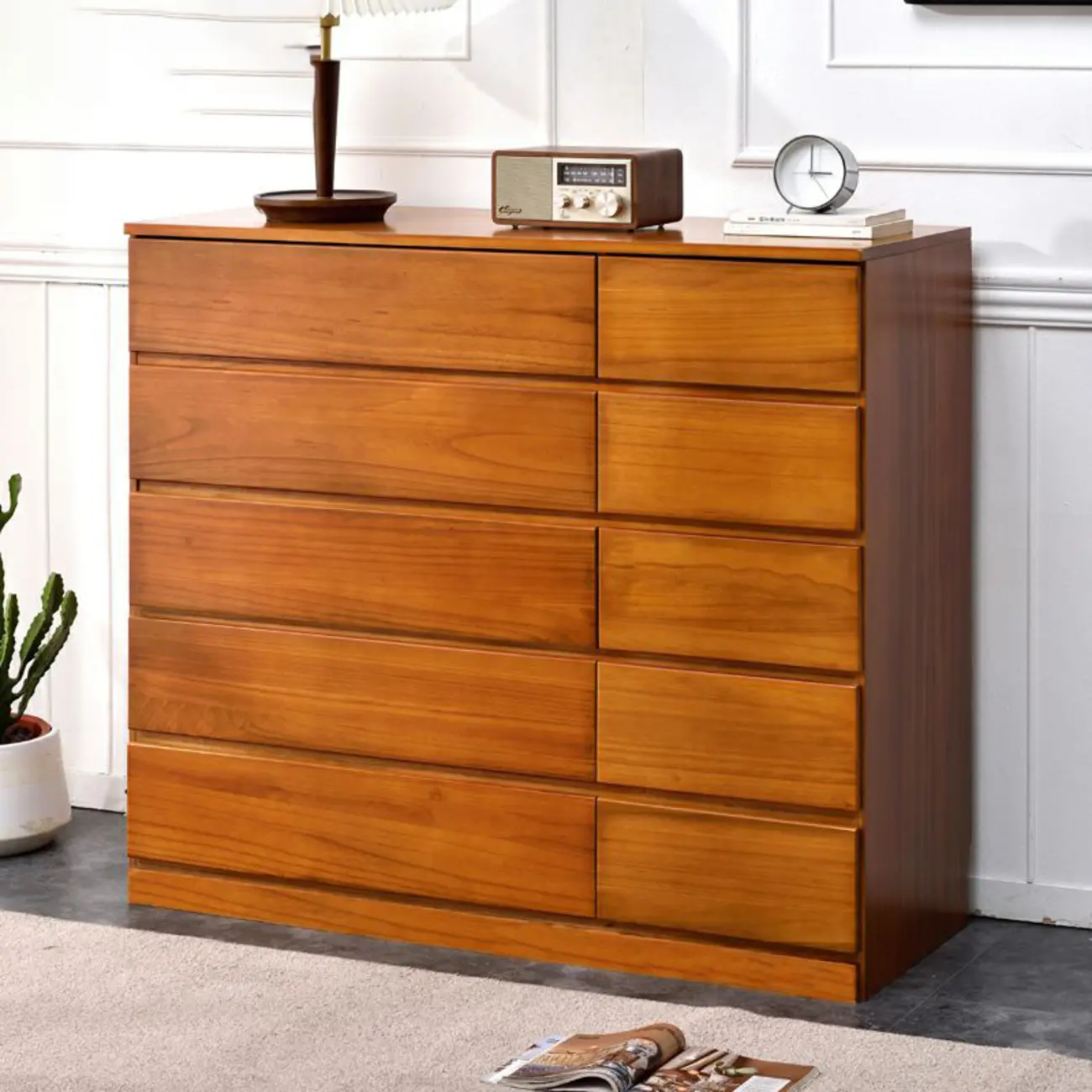 Modern Natural Wooden Double Dresser with 5-Drawers