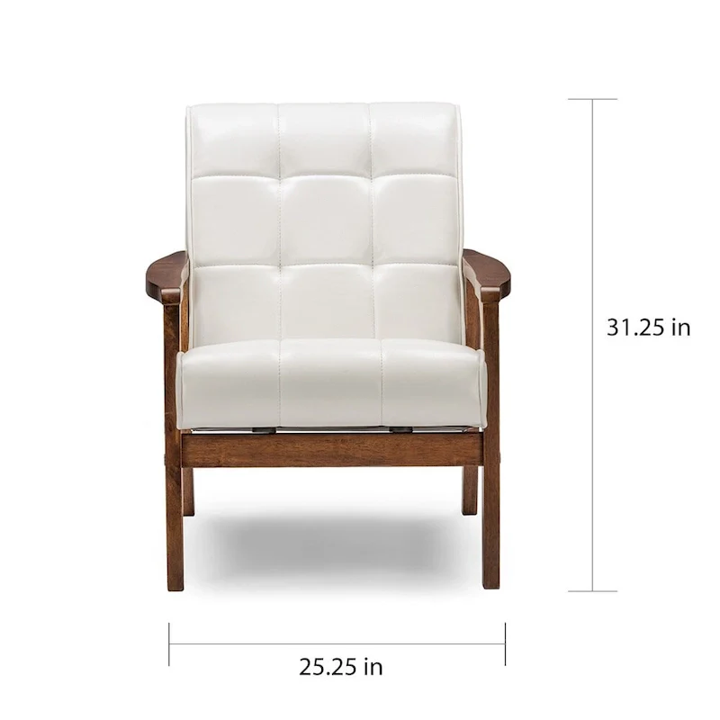 Mid-Century Modern Style White Faux Leather Chair