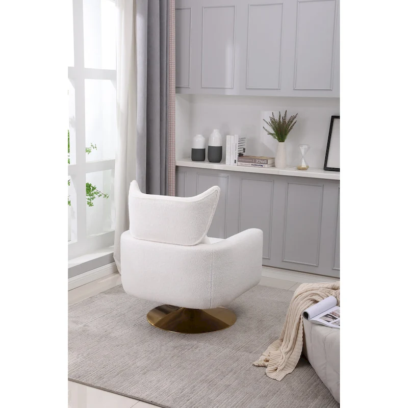 White 29.9 Upholstered 360 Swivel Accent Chair with Iron Base