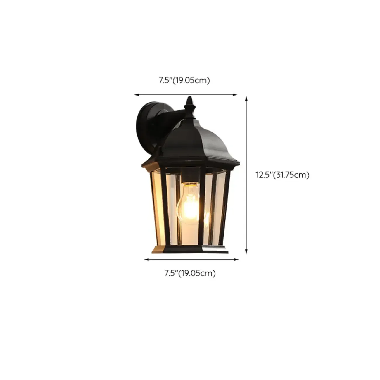 Classic Black Metal and Glass Lantern Wall Sconce Light