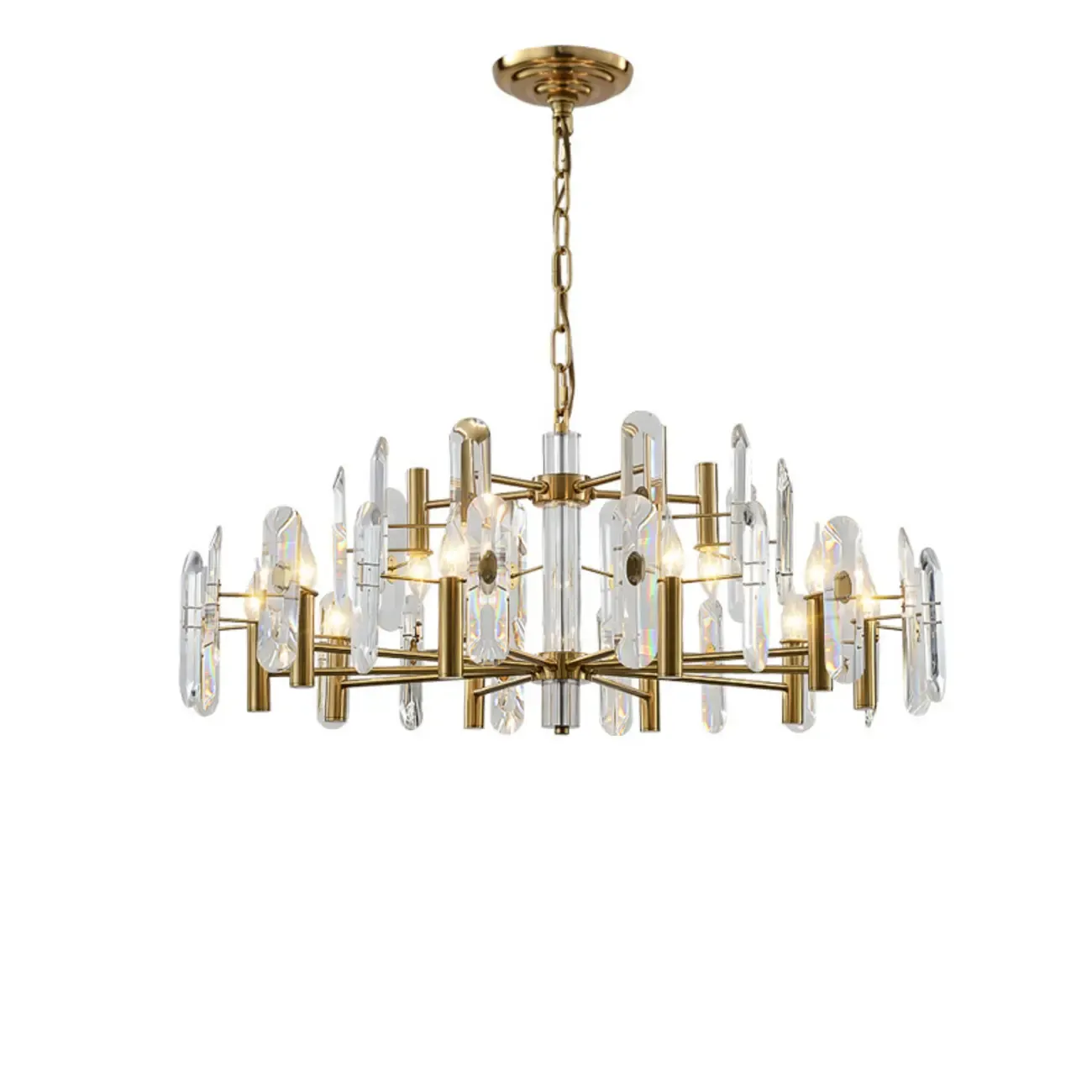 Geometric Gold Metal Clear Crystal Sputnik Chandelier