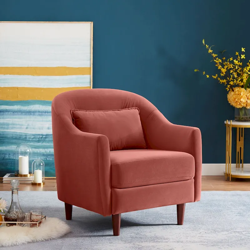 VANOMi 28.34 Accent Armchair, Velvet Barrel Chair with Solid Wood Legs