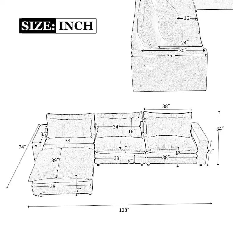 Sectional Sofa Cloud Sofa Chenille Upholstered Sofa