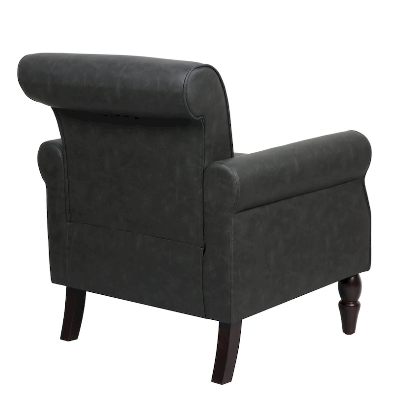 Rolled Armrests PU Accent Chair with Nailhead Trim