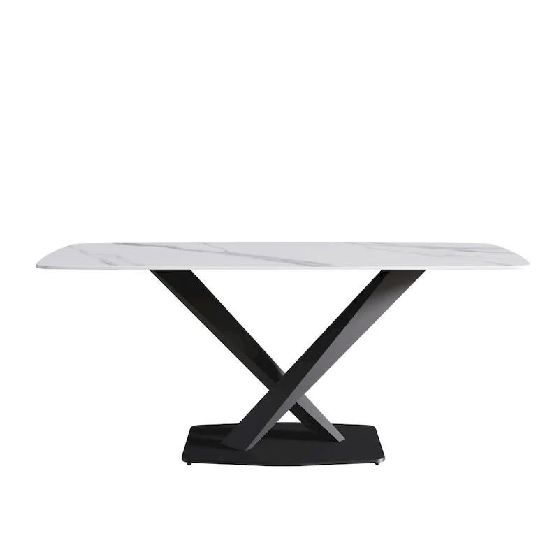 71  Modern Dining Table with Slate Stone Top and Metal Legs, Marble Dining Table