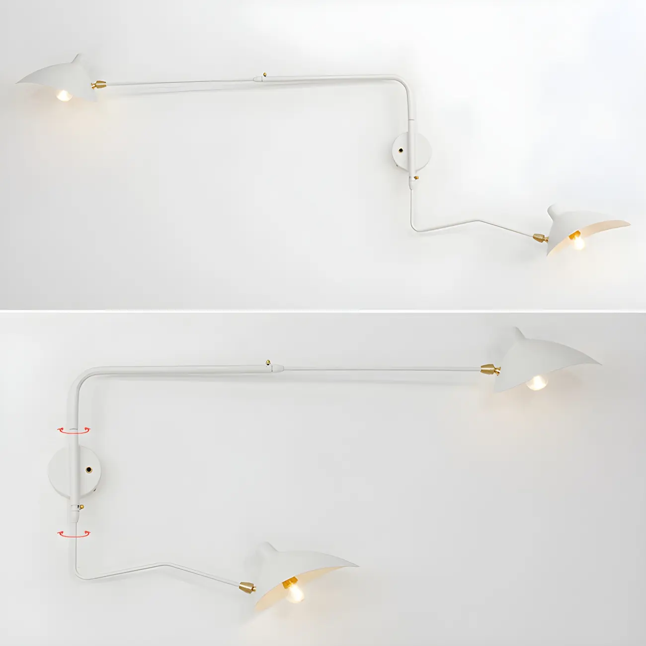 Modern 2-Light White Dual-Arm Swing Arm Wall Light