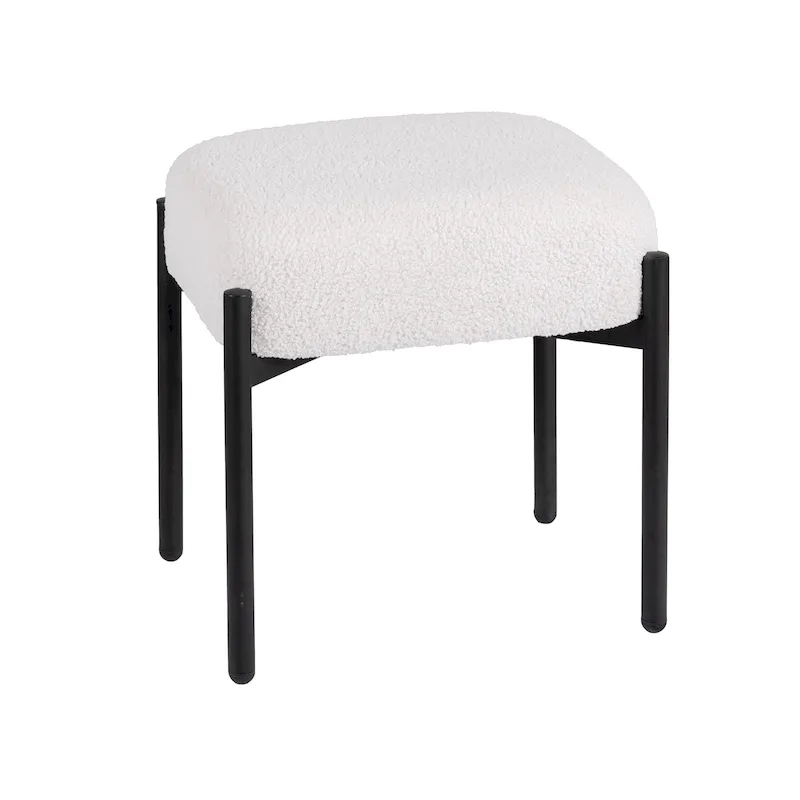 Faux Teddy Fur Round Vanity Stool, Ottoman Foot Stool