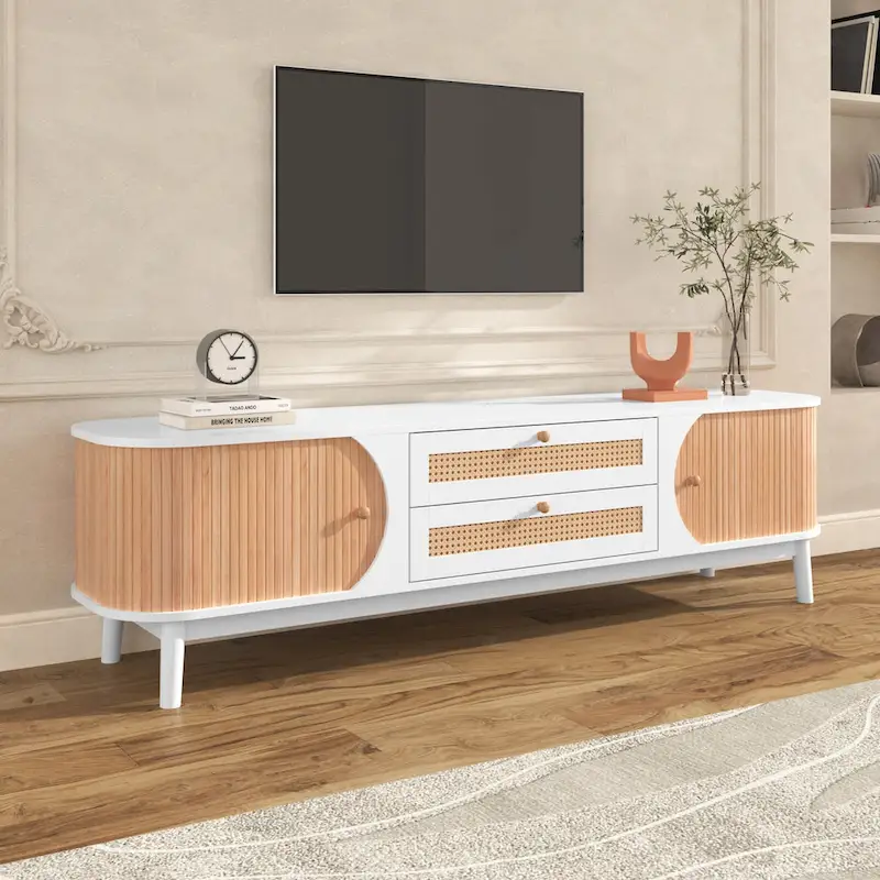 Modern Farmhouse Rattan TV Stand