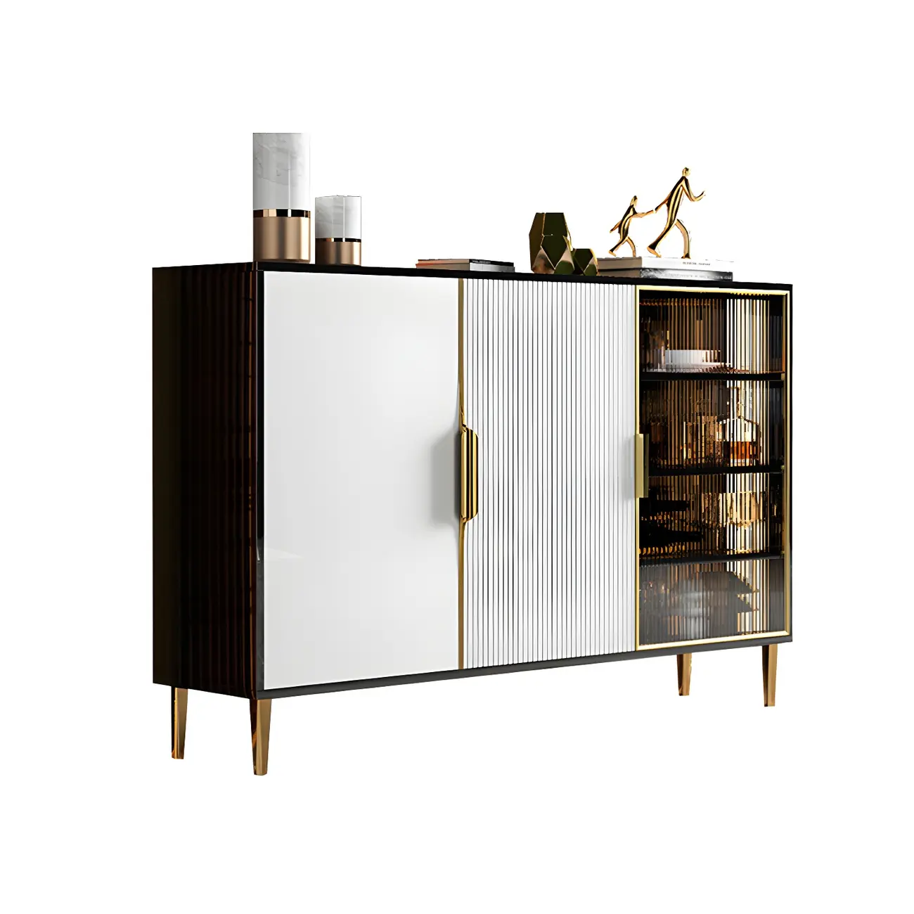 Glam High Gloss Wooden Buffet Sideboard with Cabinets