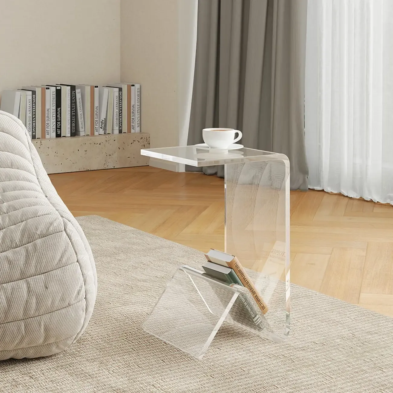 Abstract Acrylic C-shaped End Table in Black/Clear