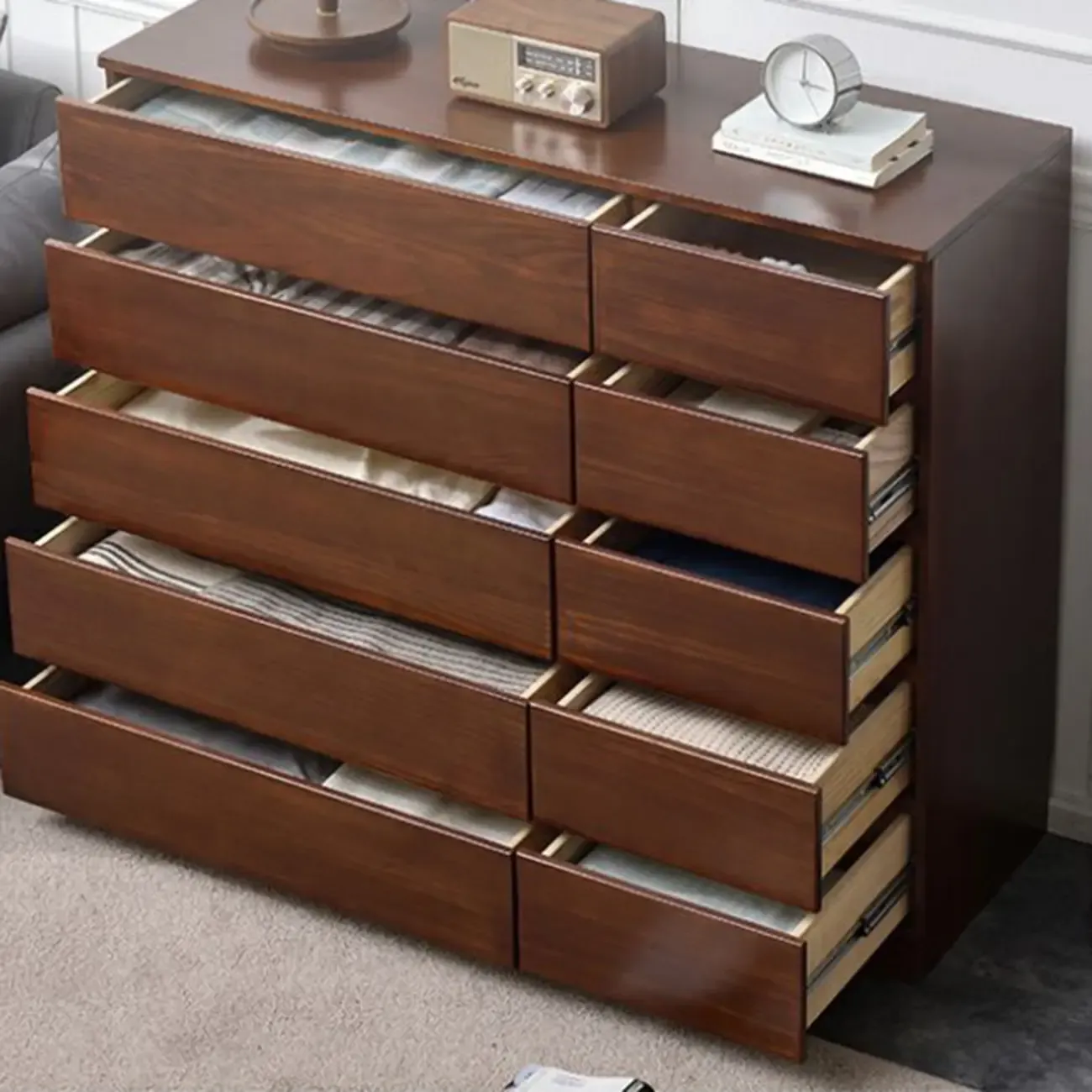 Modern Natural Wooden Double Dresser with 5-Drawers