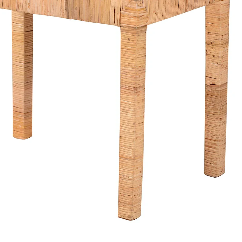 Abelia Modern Bohemian Natural Rattan and Mahogany Wood Accent Bench