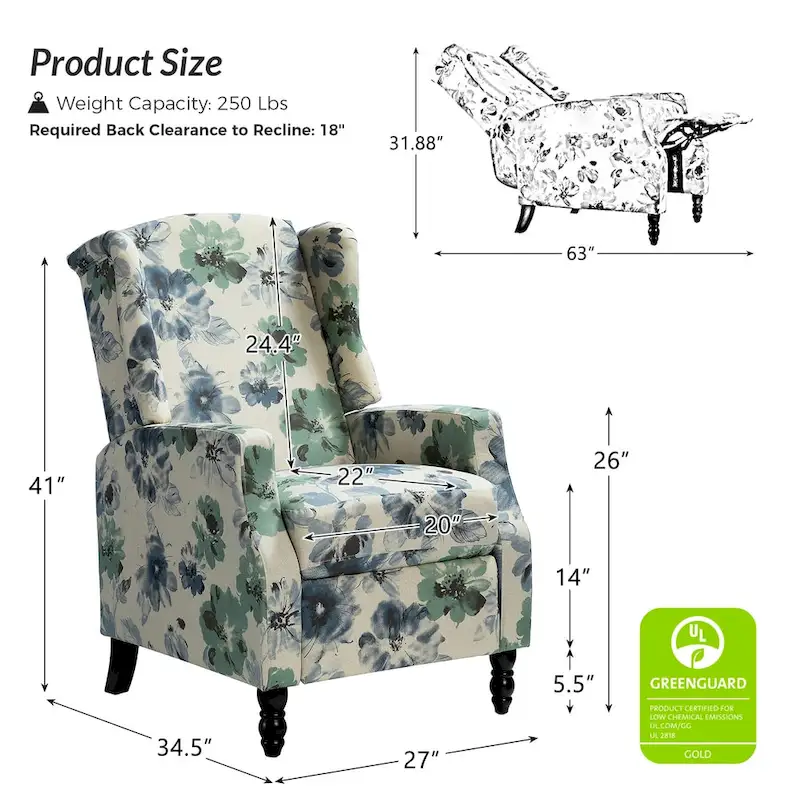 Damaris Mid-Century Modern Manual Pushback Recliner with Wingback Design Set of 2 by HULALA HOME