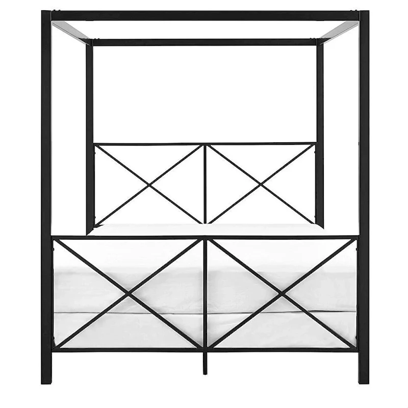 Modern Black Metal Four-Poster Canopy Bed Frame