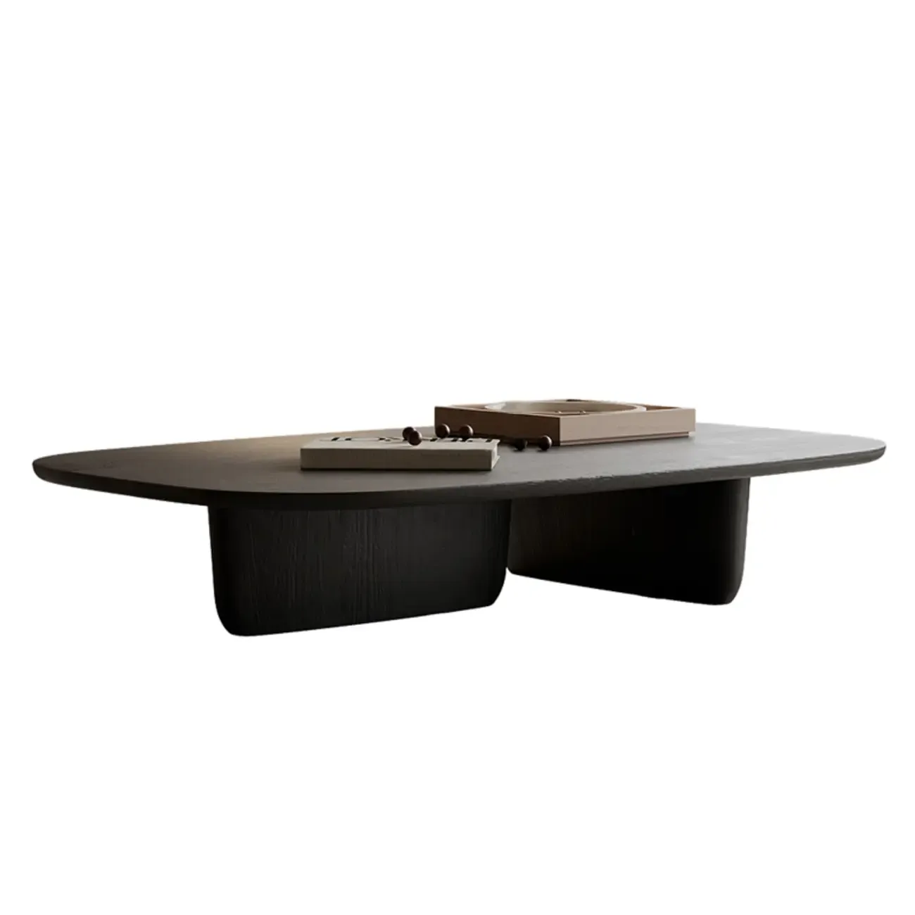 14 in Modern Black Oval Coffee Table with Double Pedestal