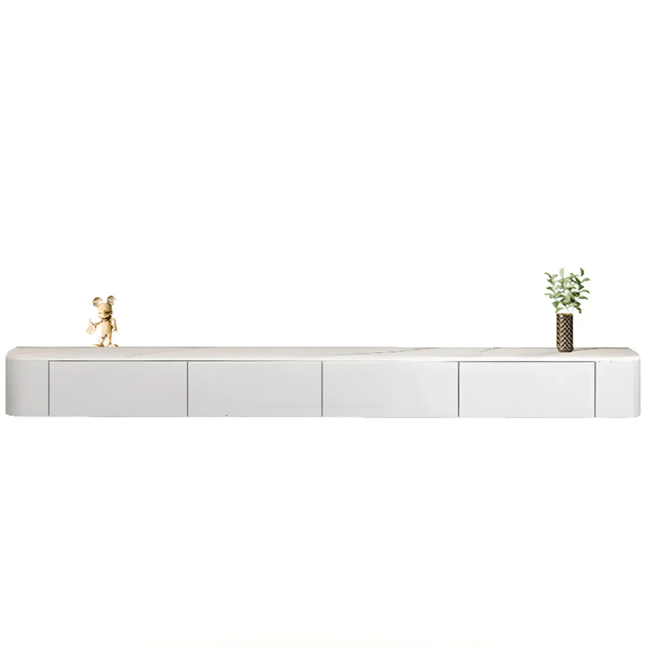 87 Grey Solid Wood Long Floating TV Stand with Drawers