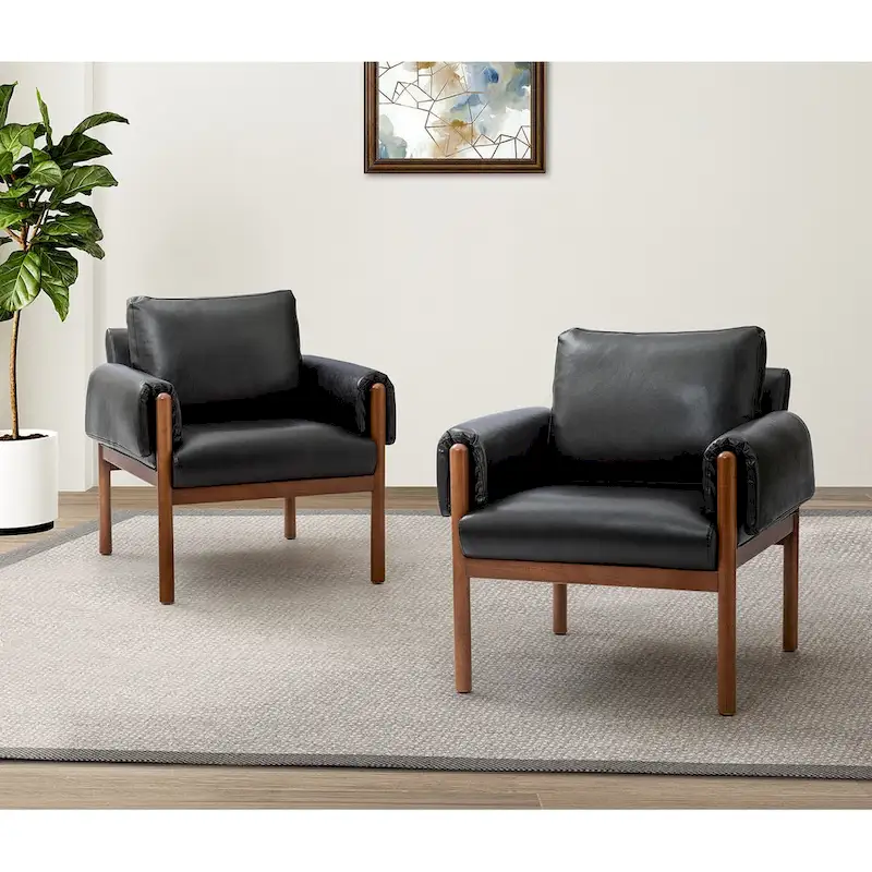 Tiago Comfy Glossy Living Room Armchair with Solid Wood Base Set of 2