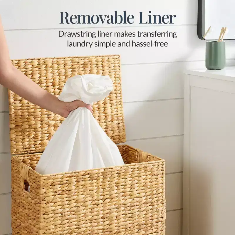 Water Hyacinth Laundry Hamper with Lid – Chestnut / Natural, 1-Person