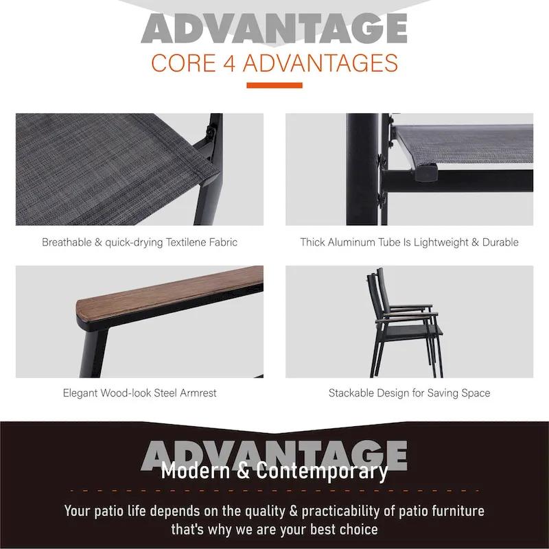 MAISON ARTS 5/6 Pieces Patio Dining Set, 4 x Aluminium Stackable Dining Chairs and 1 x Metal Table