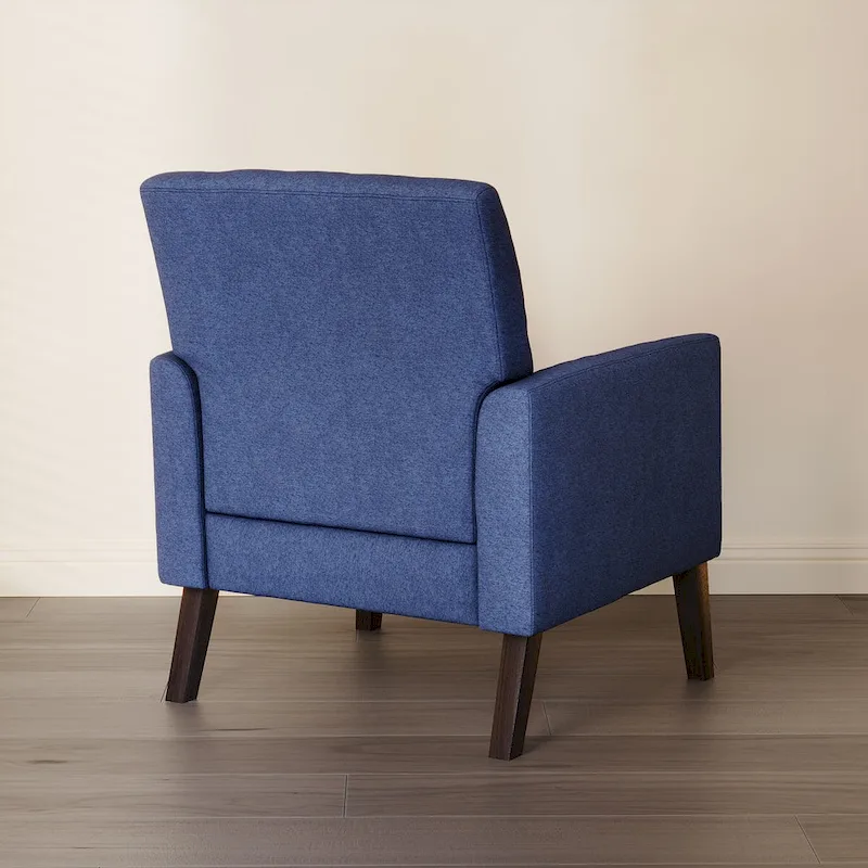Linen and Walnut Legs Mid Century Modern Button Tufted Accent Chair - 29.53 H X 30 W X 33.07 D
