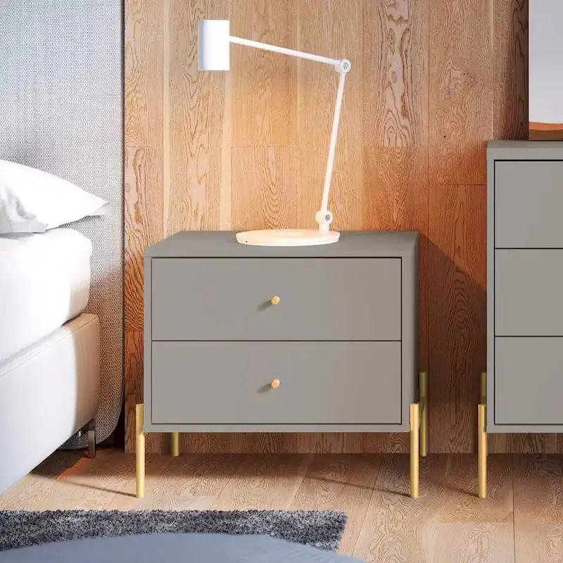 Manhattan Comfort Jasper Nightstand with Steel Gold Legs in White Gloss