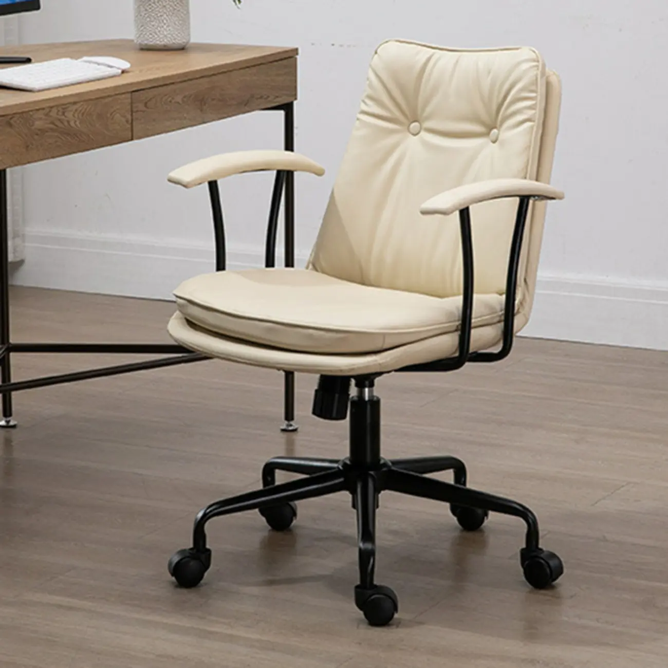 Modern Army Green Leather Adjustable Swivel Office Chair