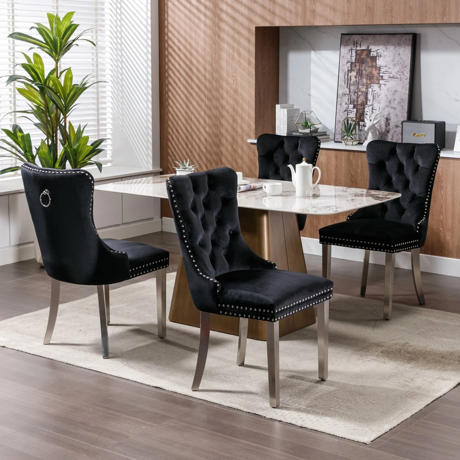Upholstered Tufted Velvet Dining Chair with Solid Wood Legs Set of 6