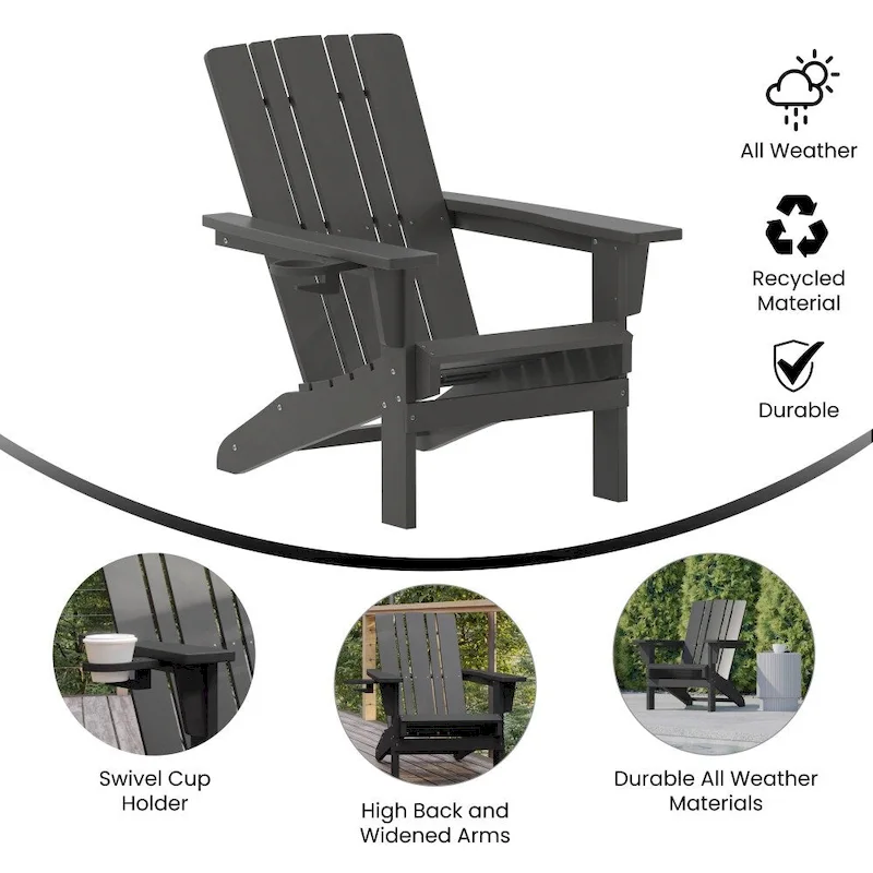 Set of 4 Commercial All-Weather Adirondack Chairs with Cupholders