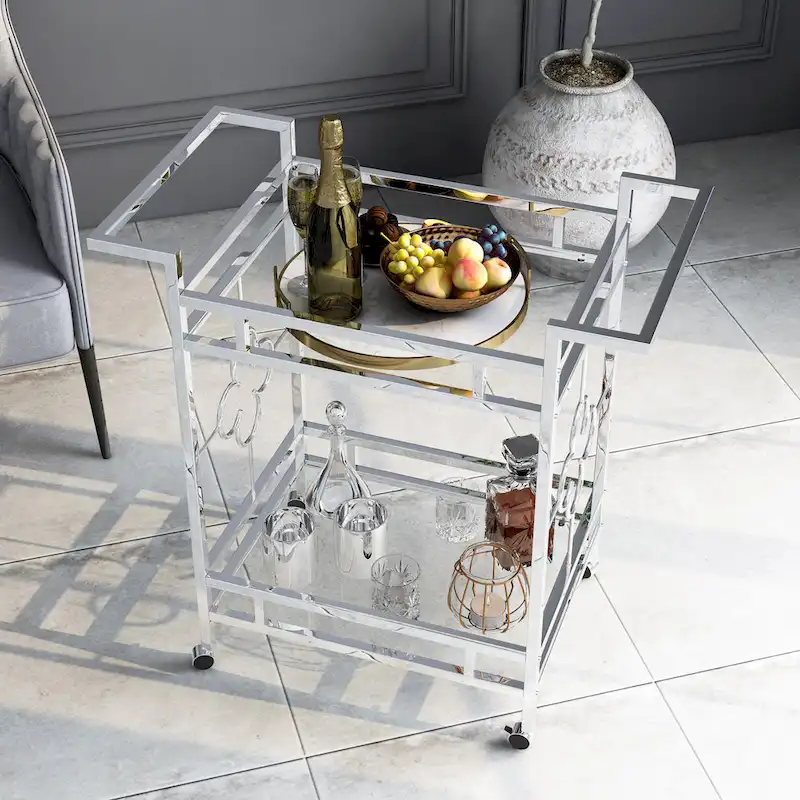 Foroka Contemporary Chrome 2-Shelf Serving Cart with Casters by Furniture of America