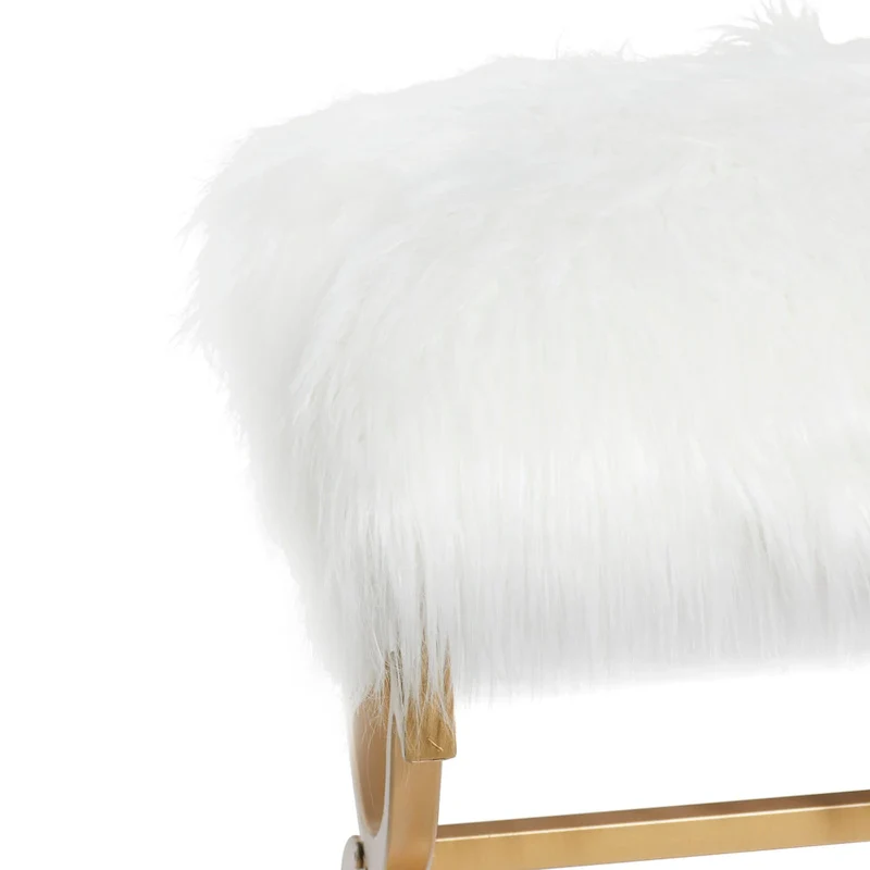 Gold Metal Bench - White Faux Fur Seat - 42