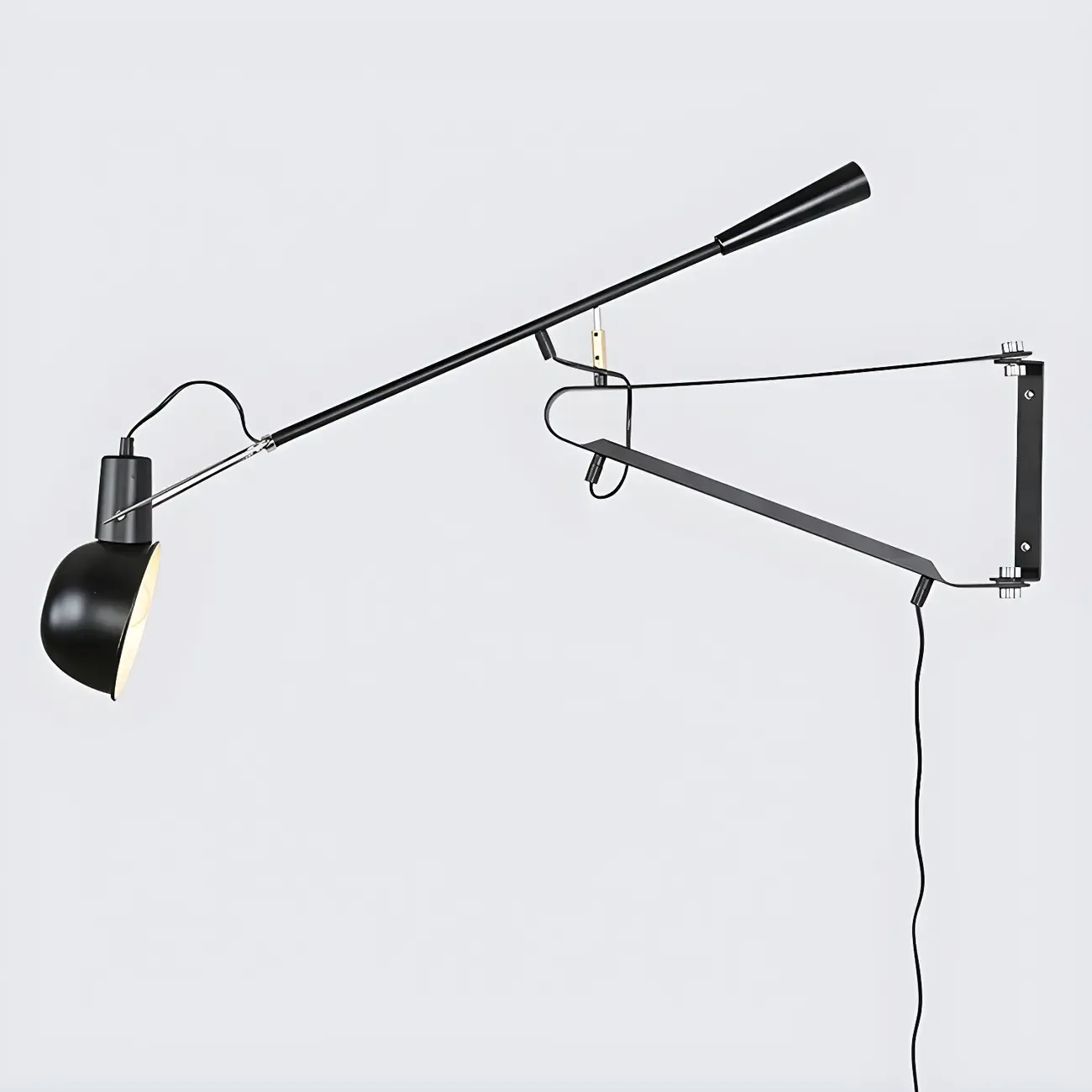 Geometric Metal Black Adjustable Swing Arm Wall Light