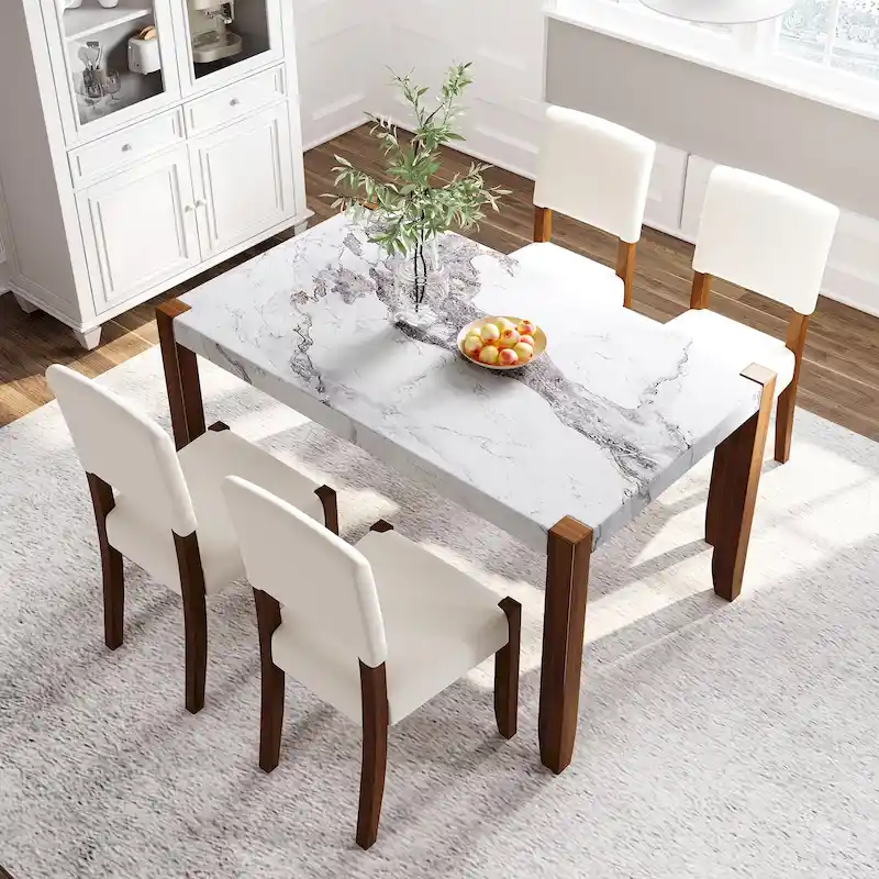 5-Piece Modern Dining Set with Rectangular Table & Chairs