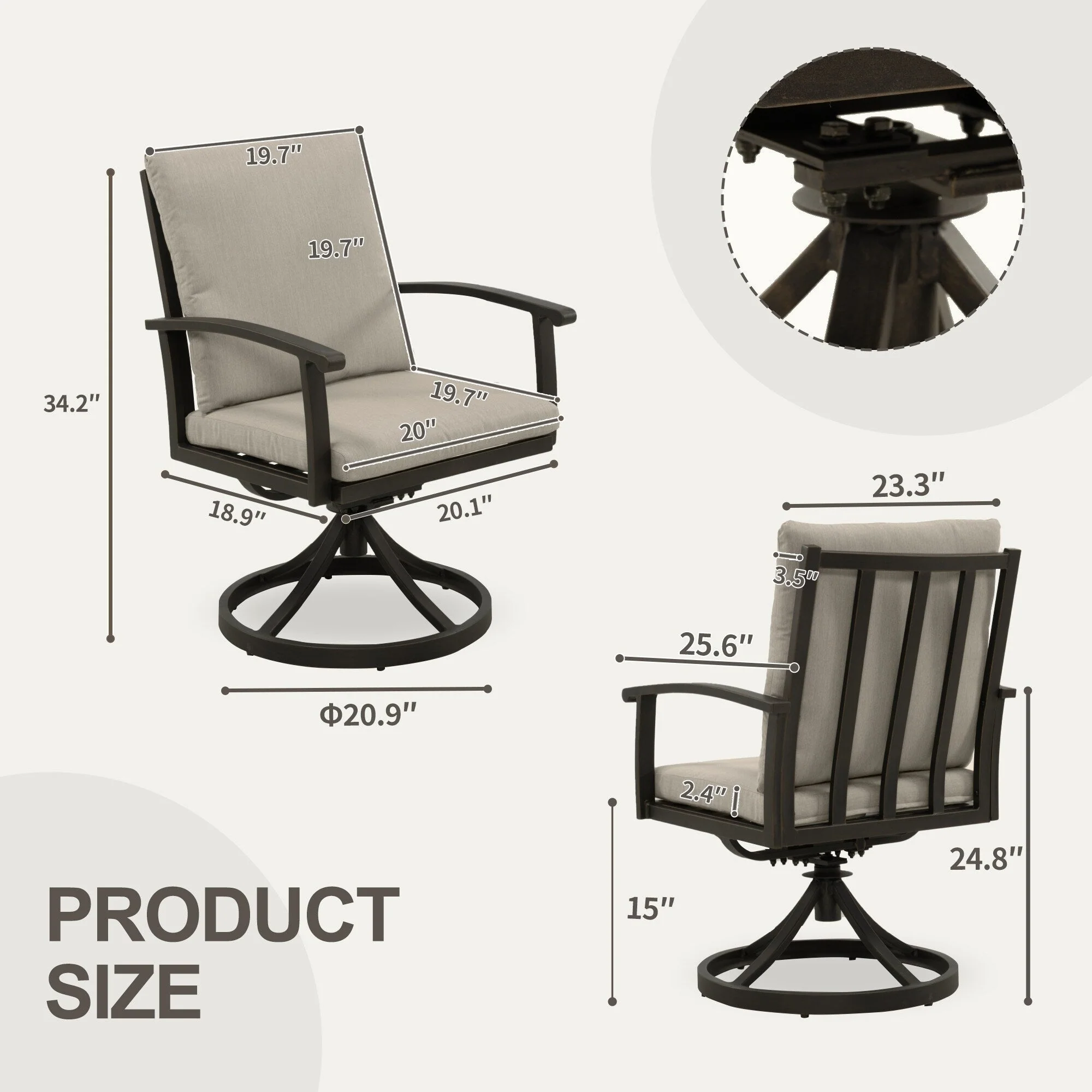 EGEIROS LIFE AluLux 9-Piece Aluminum Patio Dining Set with 2 Swivel Dining Chairs, 6 Dining Chairs and Washable Cushions