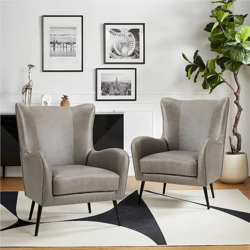 Invidiae Wooden Upholstered Armchair with Metal Legs Set of 2