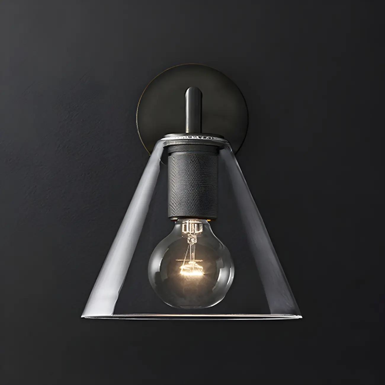 Industrial Cone Glass Wall Sconce with Brass/Black Finish