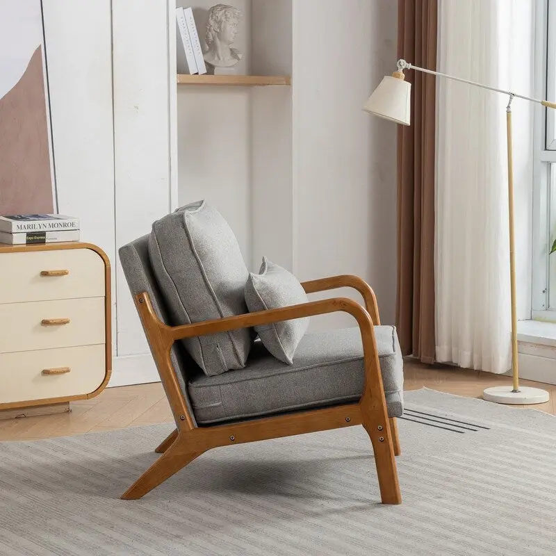 SEYNAR Mid Century Boucle Uplostered Soild Wood Accent Armchair with Pillow