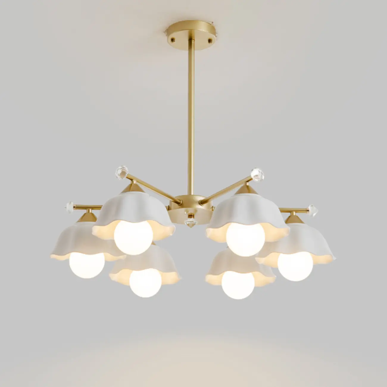 Symmetrical Ceramic Flower Down Gold Chandelier