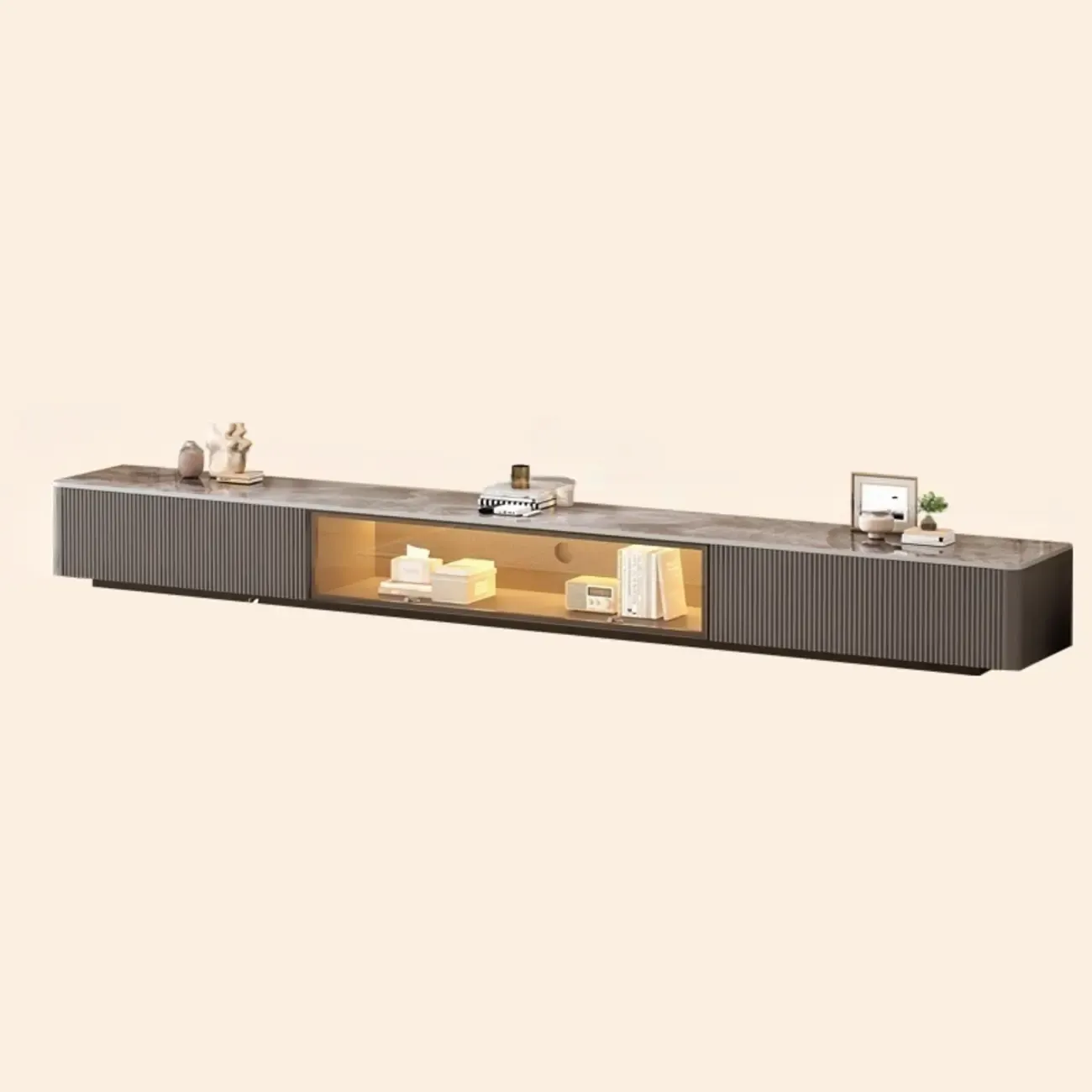 63 Champagne Long Stone TV Stand with Cable Management