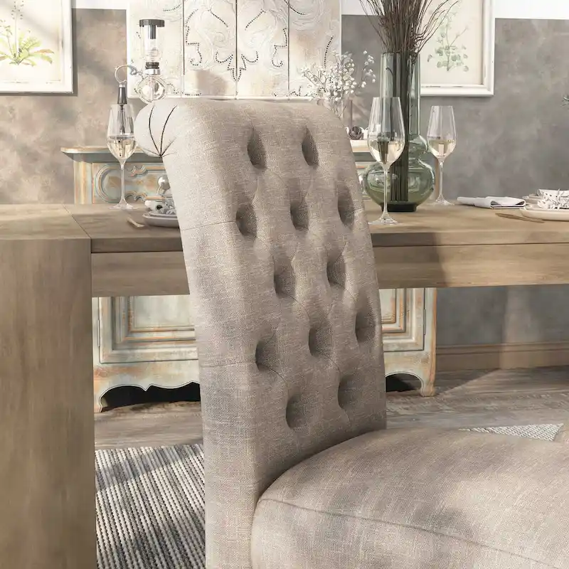 Brec Farmhouse Marble Top 5-Piece Round Dining Table Set with Tufted Chairs by