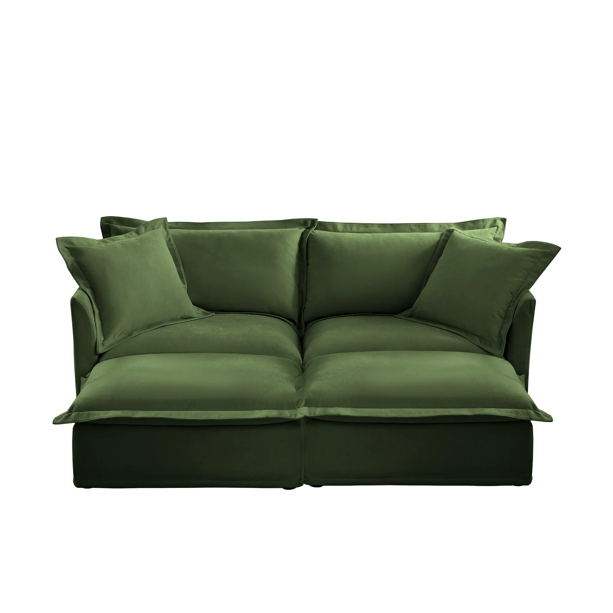 Walker Edison | Wide Deep Seat Slipcovered Loveseat Sofa with 2 Ottomans