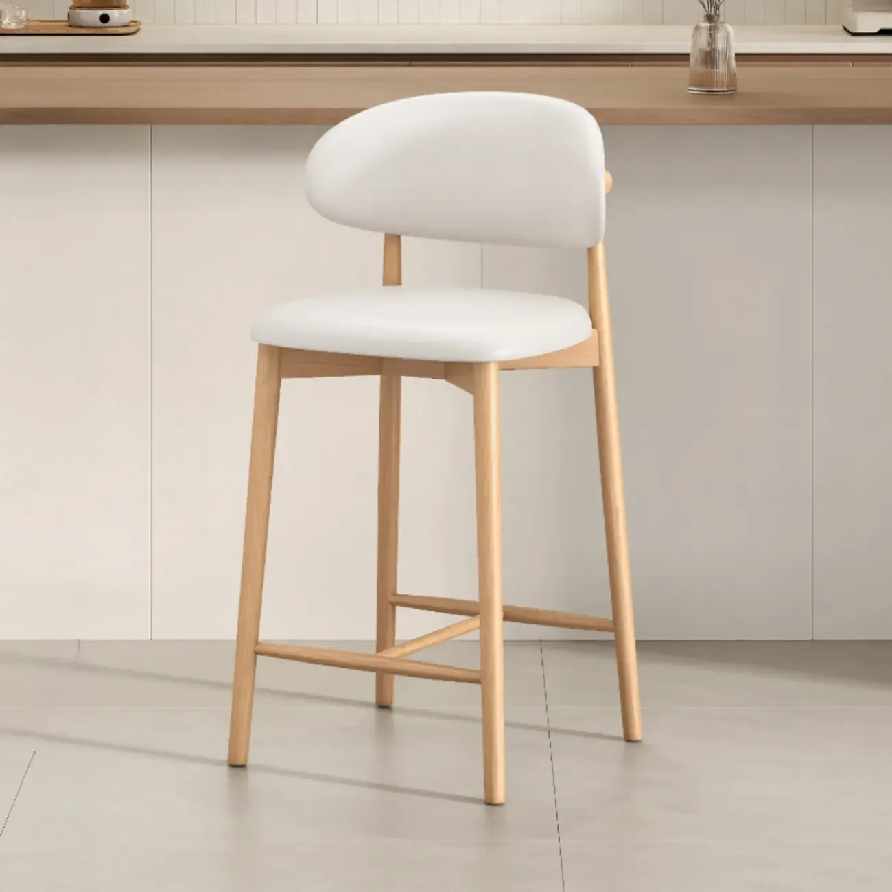 Mid Century Modern Upholstered Bar Stool with Back