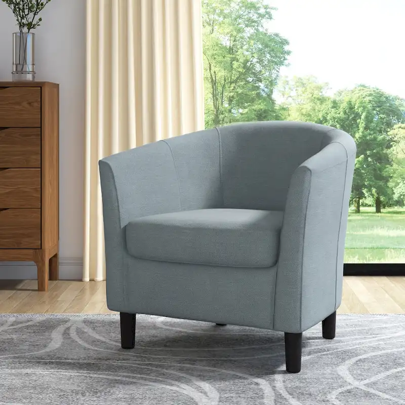 Upholstered Modern Barrel Accent Chair with Wood Legs