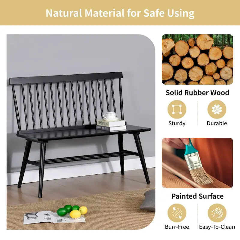 Entryway 40L Solid Wood Dining Bench with Spindle Back