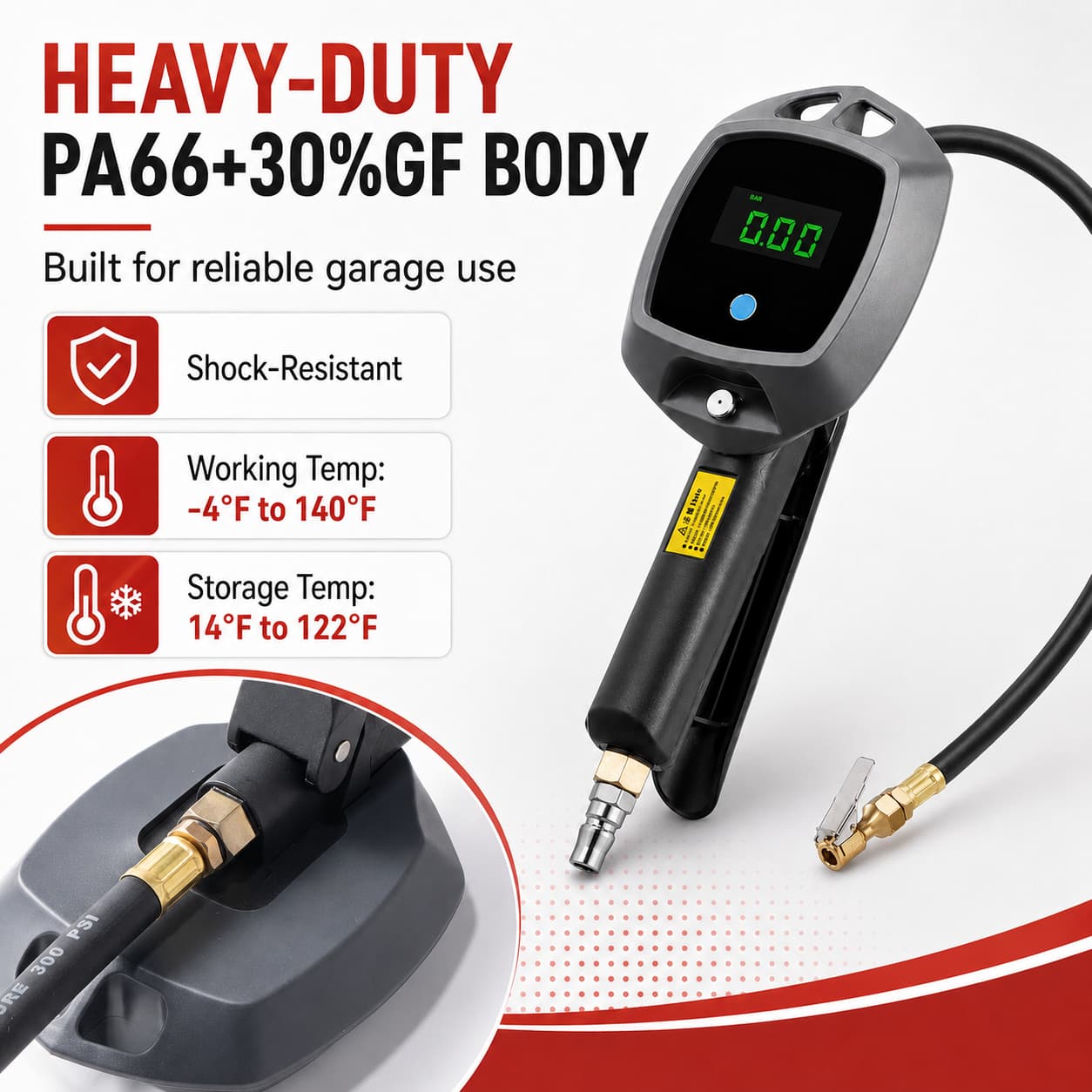 SEAPENG BW-E02 Digital Tire Inflator Gauge with LCD Display & Auto Shut-Off, 5-230 PSI