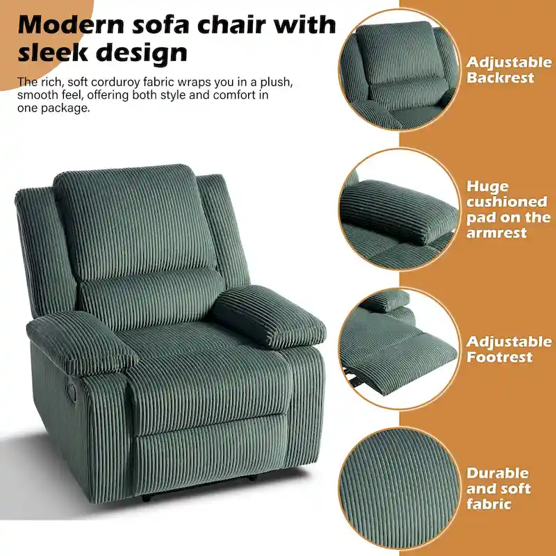 2Set Modern Lounger Upholstered Push Back Manual Recliner Chair