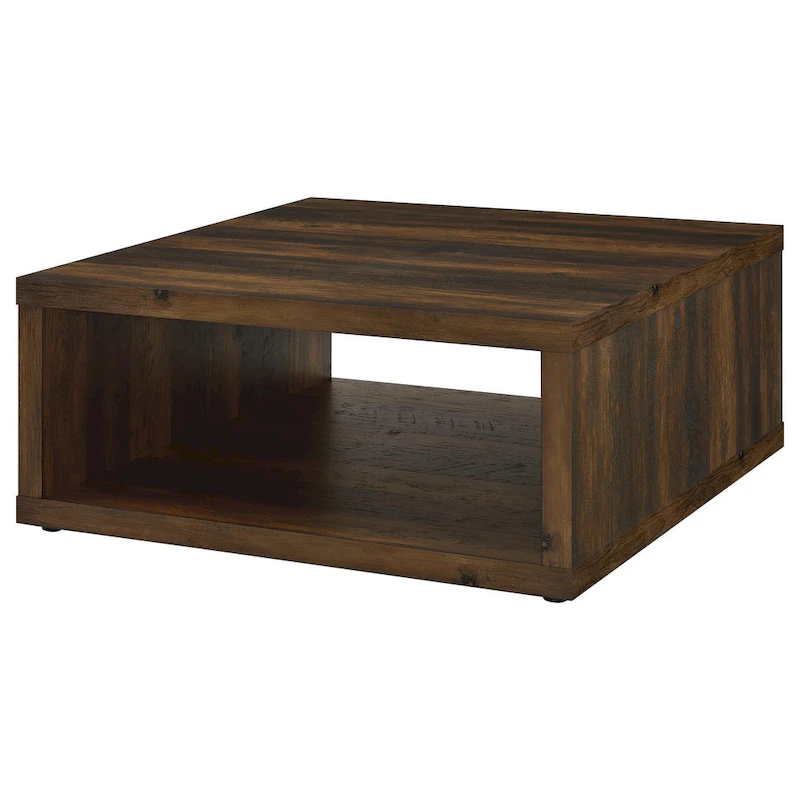 Rizz Coffee Table, Square Cube Design Open Shelf, 36 Inch Dark Brown