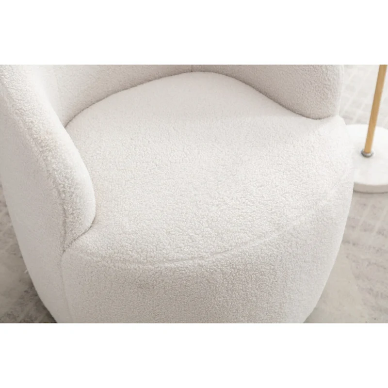 Swivel Accent Armchair Teddy Fabric Upholstered Barrel Chair with Black Point Round Swivel Metal Base