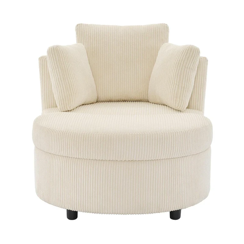 Corduroy Accent Chair, Barrel Chair with Ottoman and Back Cushions for Living Room