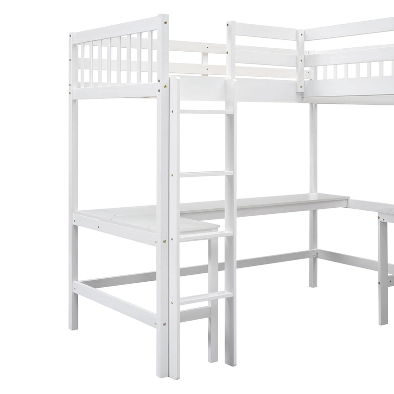 Twin L-Shaped Loft Bed with Desks