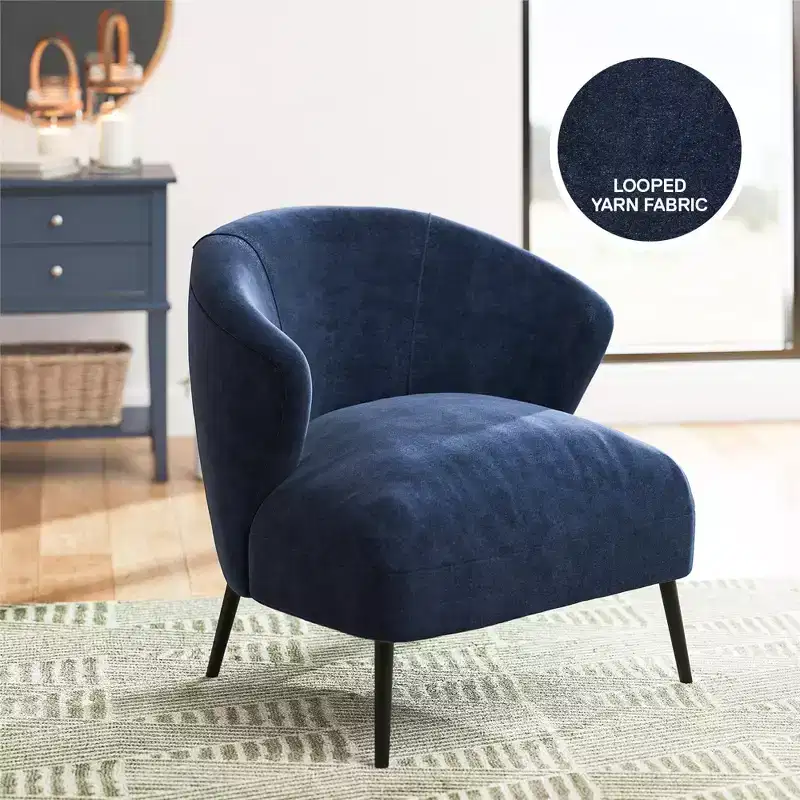 Navy / Tan Upholstered Barrel Accent Chair, Mid-Century Style, Seats 1